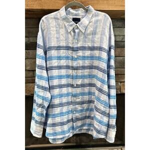 Men’s TOMMY BAHAMA Blue Plaid Linen Blend Long Sleeve Button Up Shirt XXL *D3